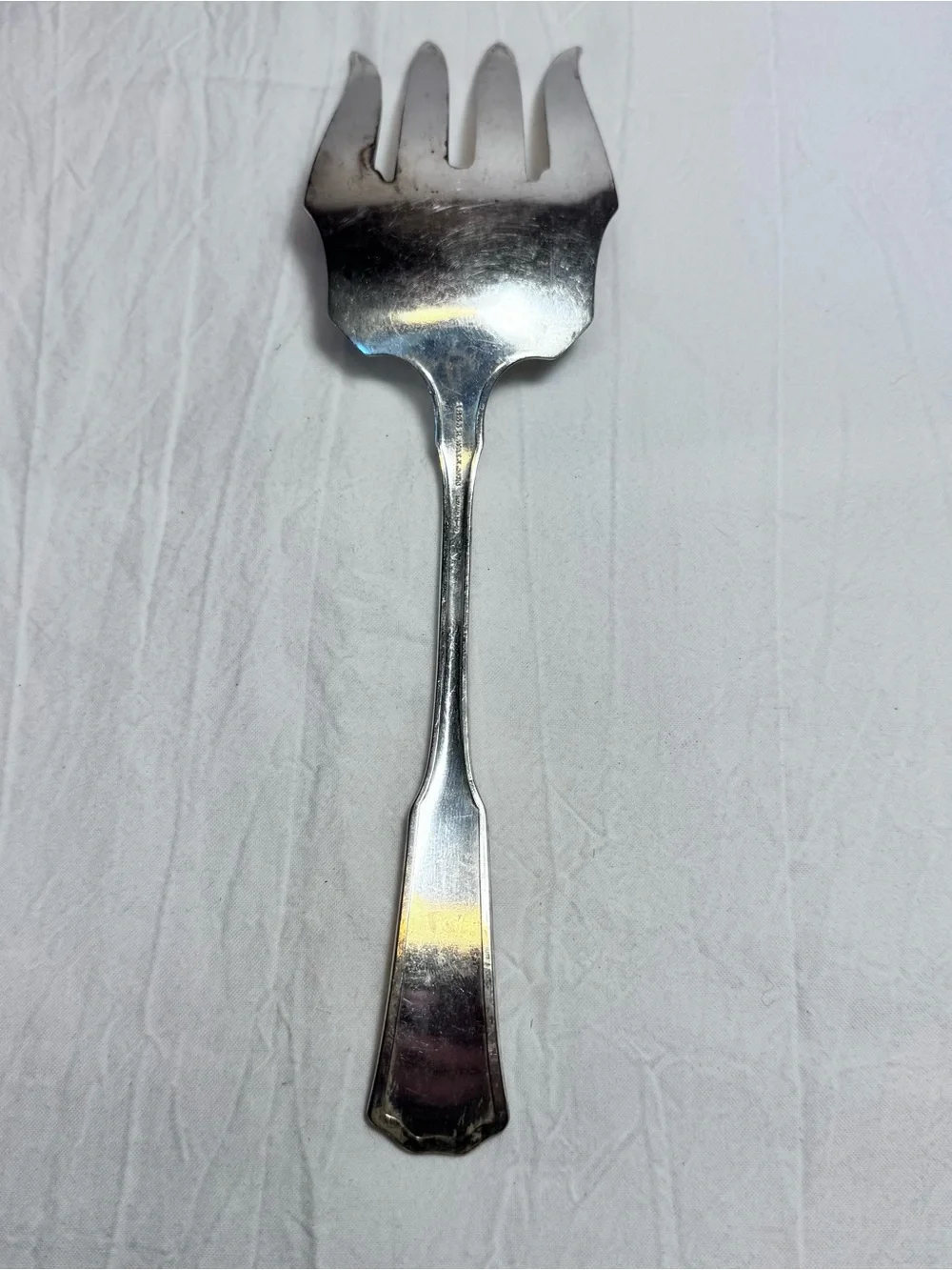 R Wallace Large Serving Meat Fork Floral Design 9” Silverplate